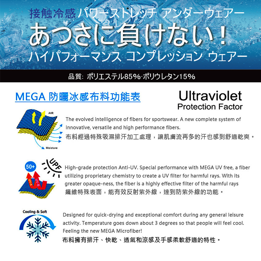 【標準桿】 MEGA COOUV UV Sun Protection Arm Sleeves - Ocean Blue, , large