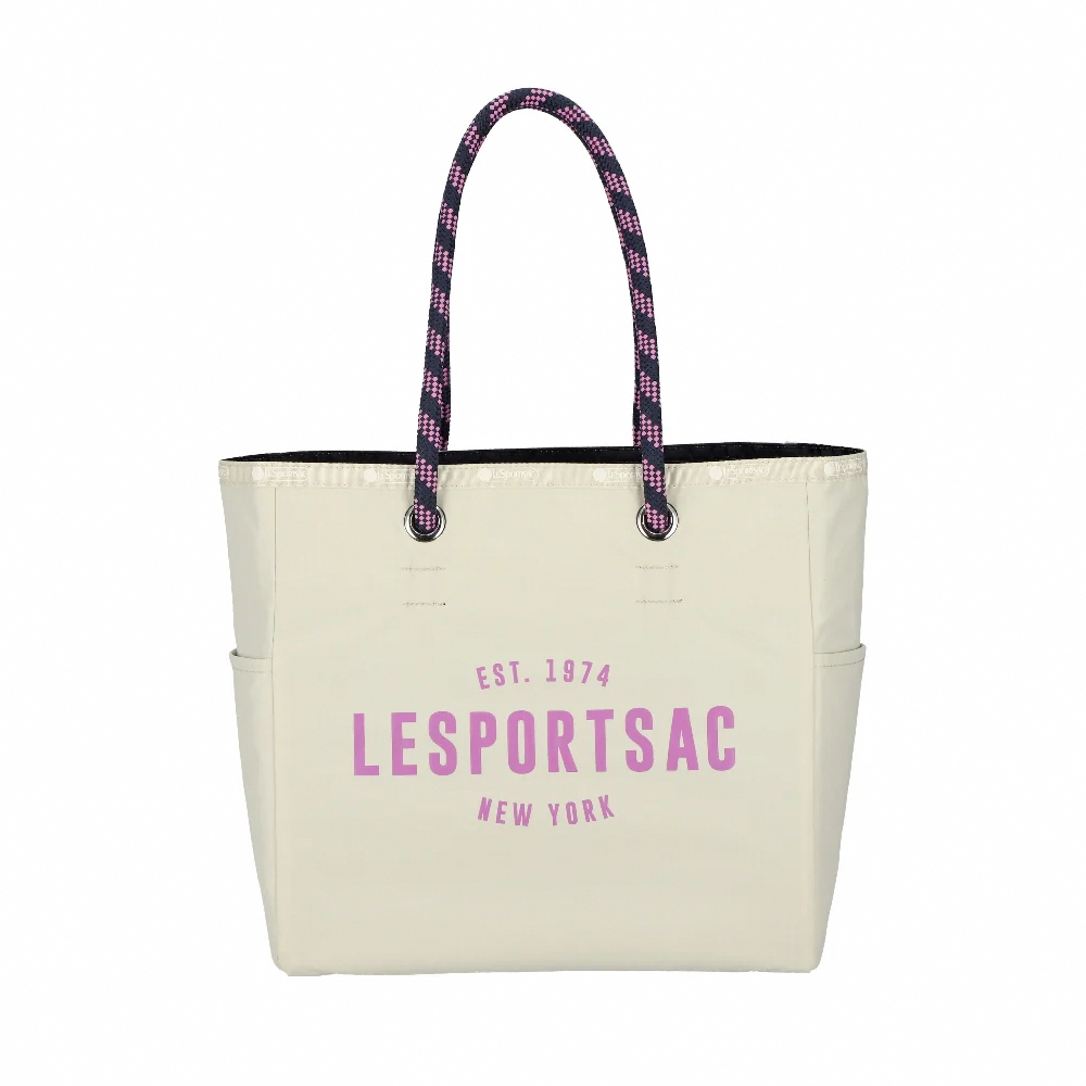Lesportsac Medium Two-Way Tote 雙面托特包 購物袋 手提袋 便當袋 送禮 禮物 推薦(米白墨黑雙色), , large