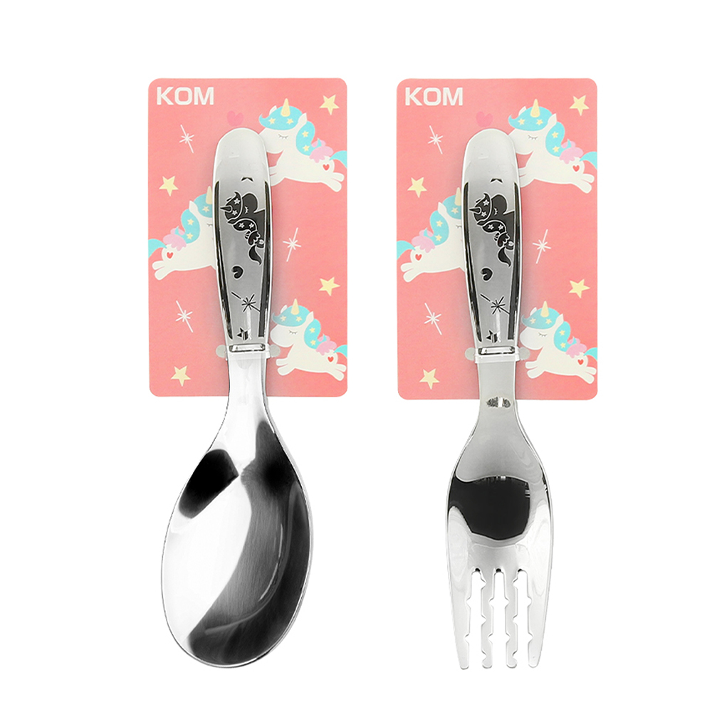 【一品川流】316不鏽鋼兒童平底匙-獨角獸x3入+兒童叉x3入-1組, , large