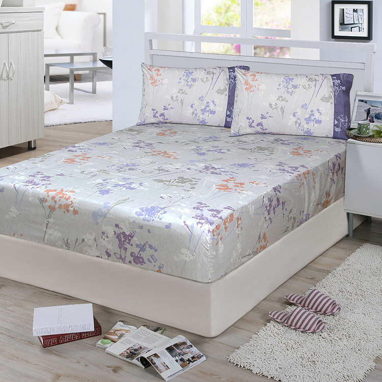 FITNESS 精梳棉雙人床包枕套三件組-范妮絲-灰紫