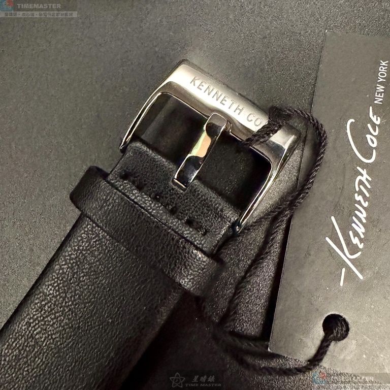 [星晴錶業]Kenneth Cole手錶,42mm,K3010013495白色錶面銀錶殼深黑色真皮皮革錶帶款, , large
