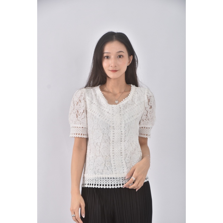 (M) vanilla韓牌蕾絲白色短袖上衣二手衣