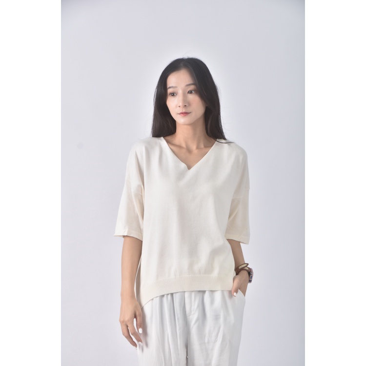 (S) kim質感V領杏色長袖上衣二手衣, , large
