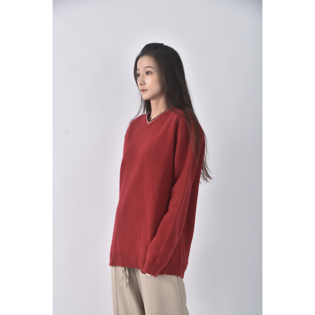 (XL) bossini羊毛學院風紅色長袖上衣二手衣, , large