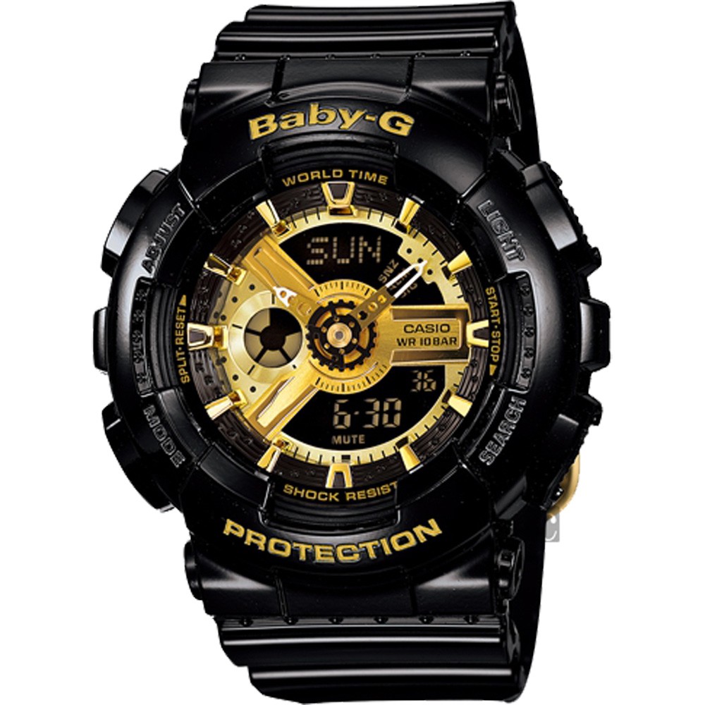 CASIO 卡西歐 Baby-G 黑金率性雙顯錶 BA-110-1ADR, , large