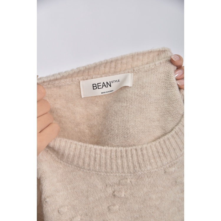 (L) bean style韓牌質感蝴蝶結杏色毛衣二手衣, , large