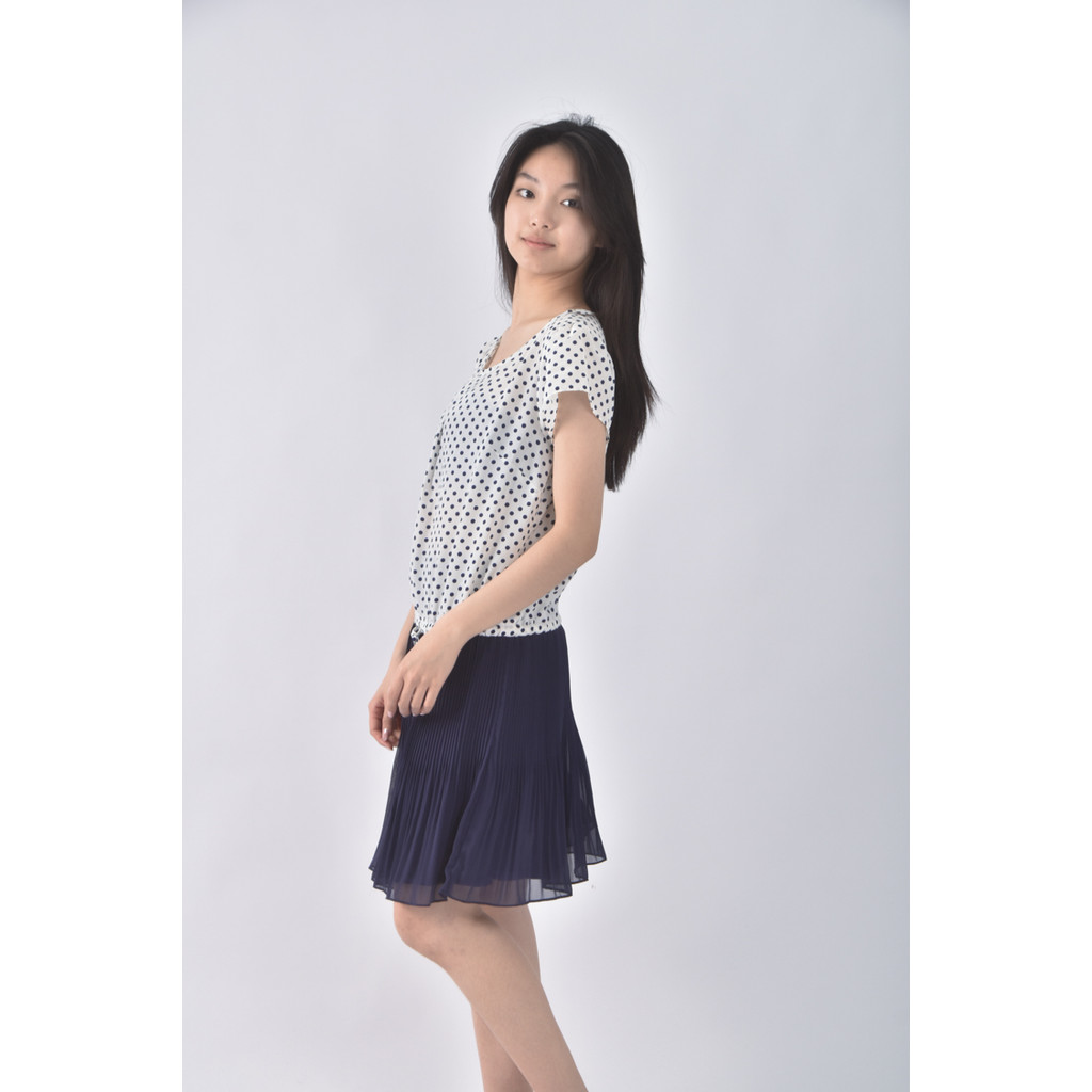 (M) chica點點藍色洋裝二手衣, , large