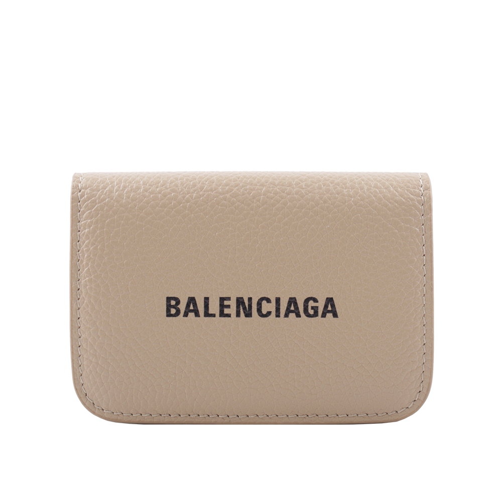 BALENCIAGA 經典Logo牛皮壓釦三折短夾/Mini/暖米色, , large