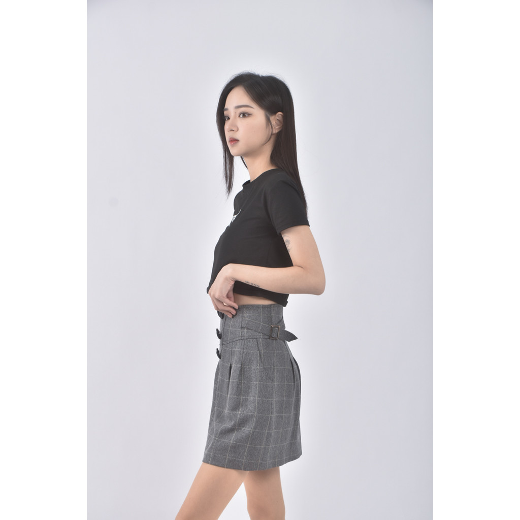 (L) ps company質感格紋灰色短裙二手衣, , large