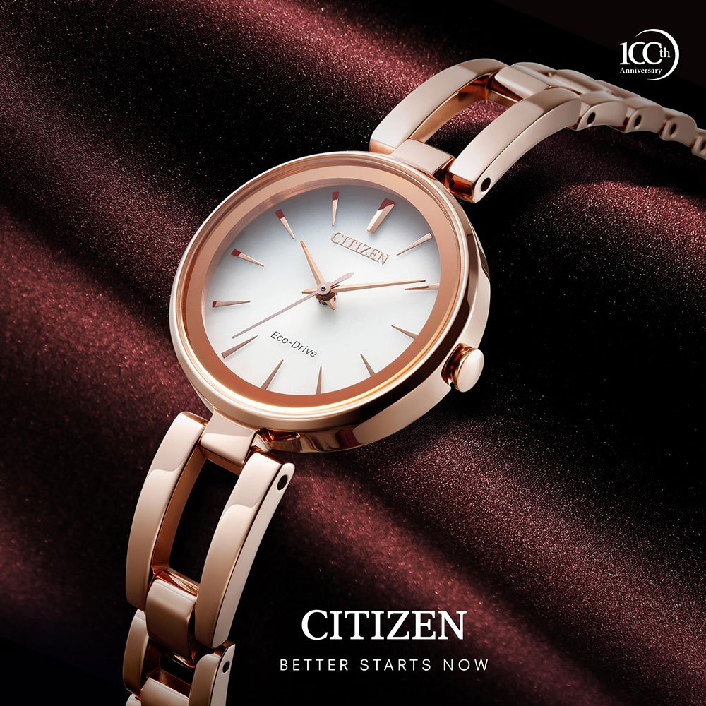 CITIZEN 星辰 光動能極簡手鍊女錶-白x玫瑰金/28mm EM0639-81A, , large