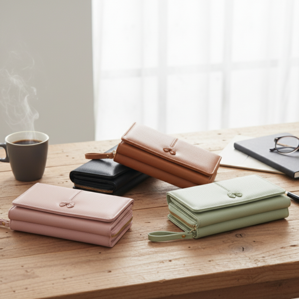 Ribboné 柔霧翻蓋零錢長夾-橘褐色  女夾 人氣女用皮夾 情人節禮物, , large