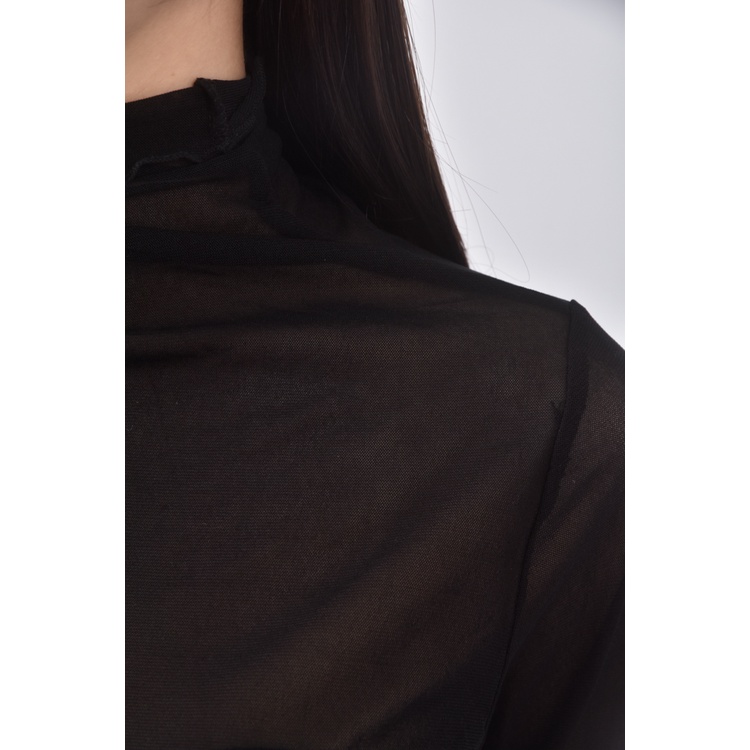 (S) 【智恩私服】質感紡紗木耳邊黑色長袖上衣二手衣, , large