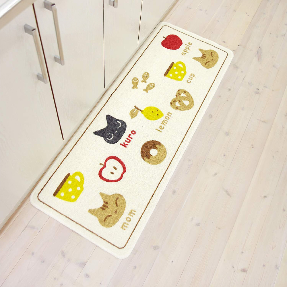 【日本Oka】日本製再生印花廚房地墊45×120cm(貓咪手札款/可機洗/厚4mm), , large