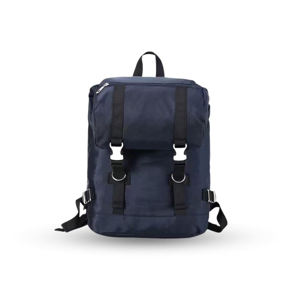 【YUN Select】經典雙扣後背包-藍色 大容量休閒背包 多隔層收納 通勤 雙肩包 男女適用, , large