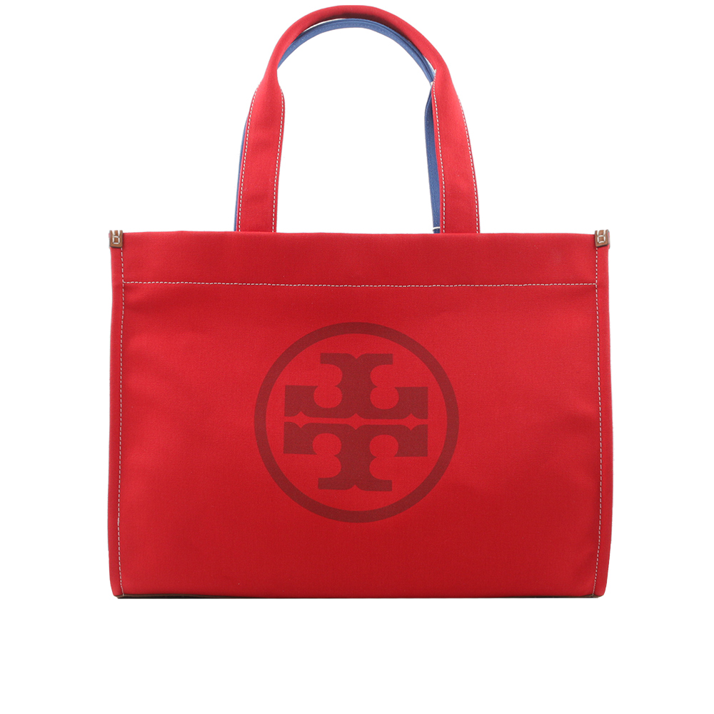 TORY BURCH Ella 拼色棉質帆布托特包/紅色/藍色, , large