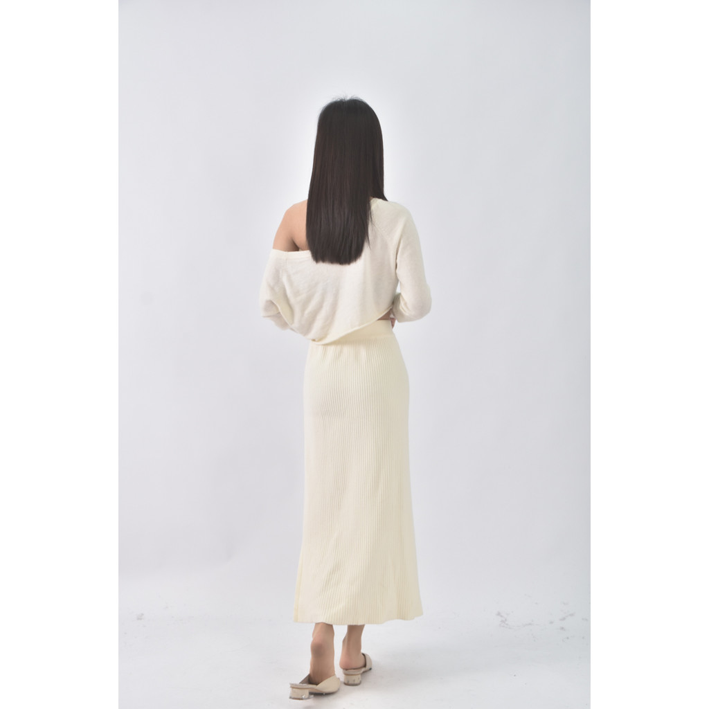 (M) 坑紋白色長裙二手衣, , large