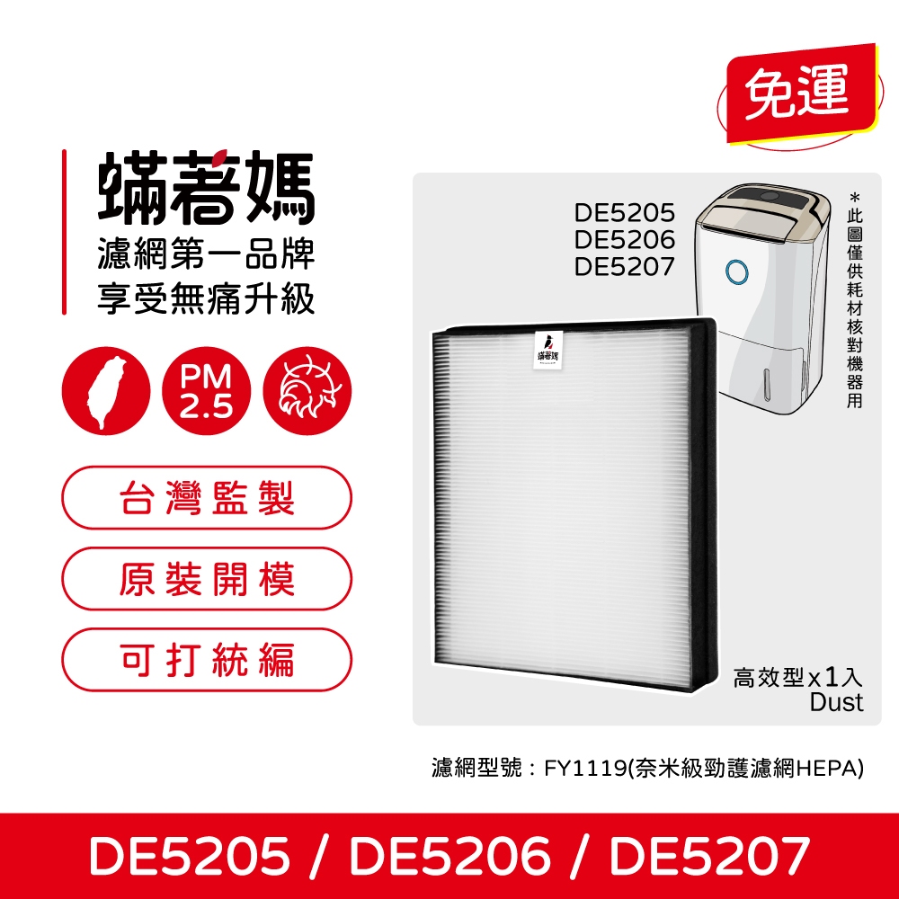 蟎著媽 適用 PHILIPS 飛利浦 DE5205 DE5206 DE5207 FY1119 空氣清淨機 濾網