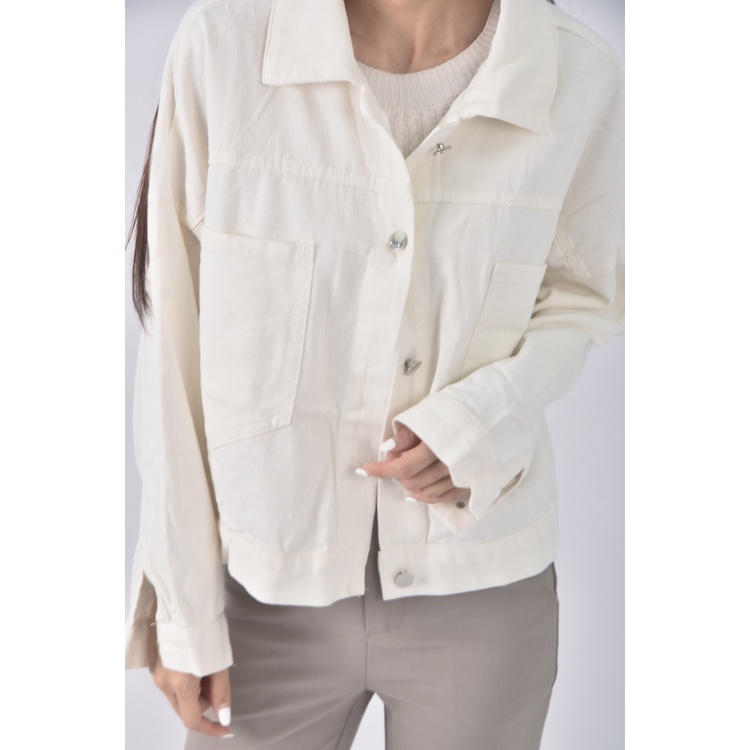 (2XL) 排扣白色外套二手衣, , large