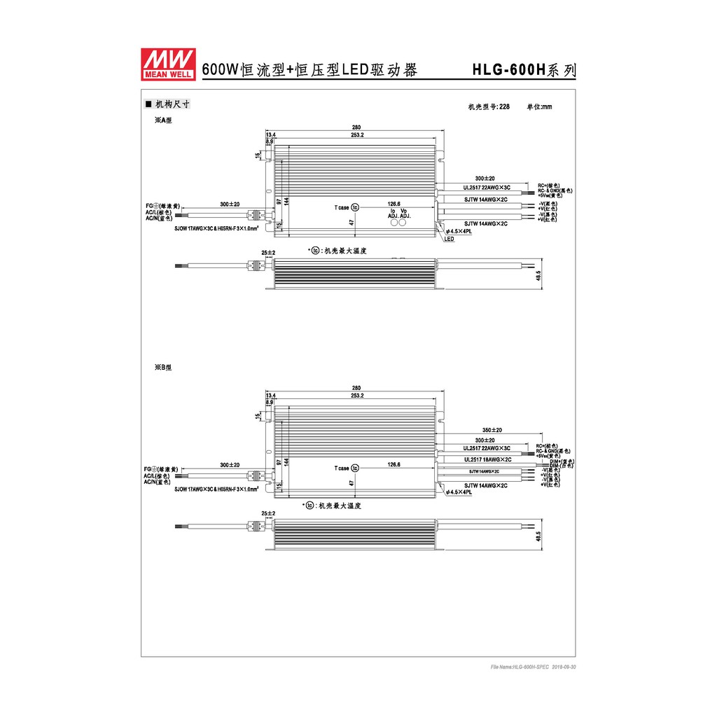 明緯 480W LED電源供應器(HLG-600H-12), , large