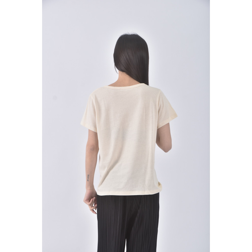 (S) bowen質感V領杏色短袖上衣二手衣, , large