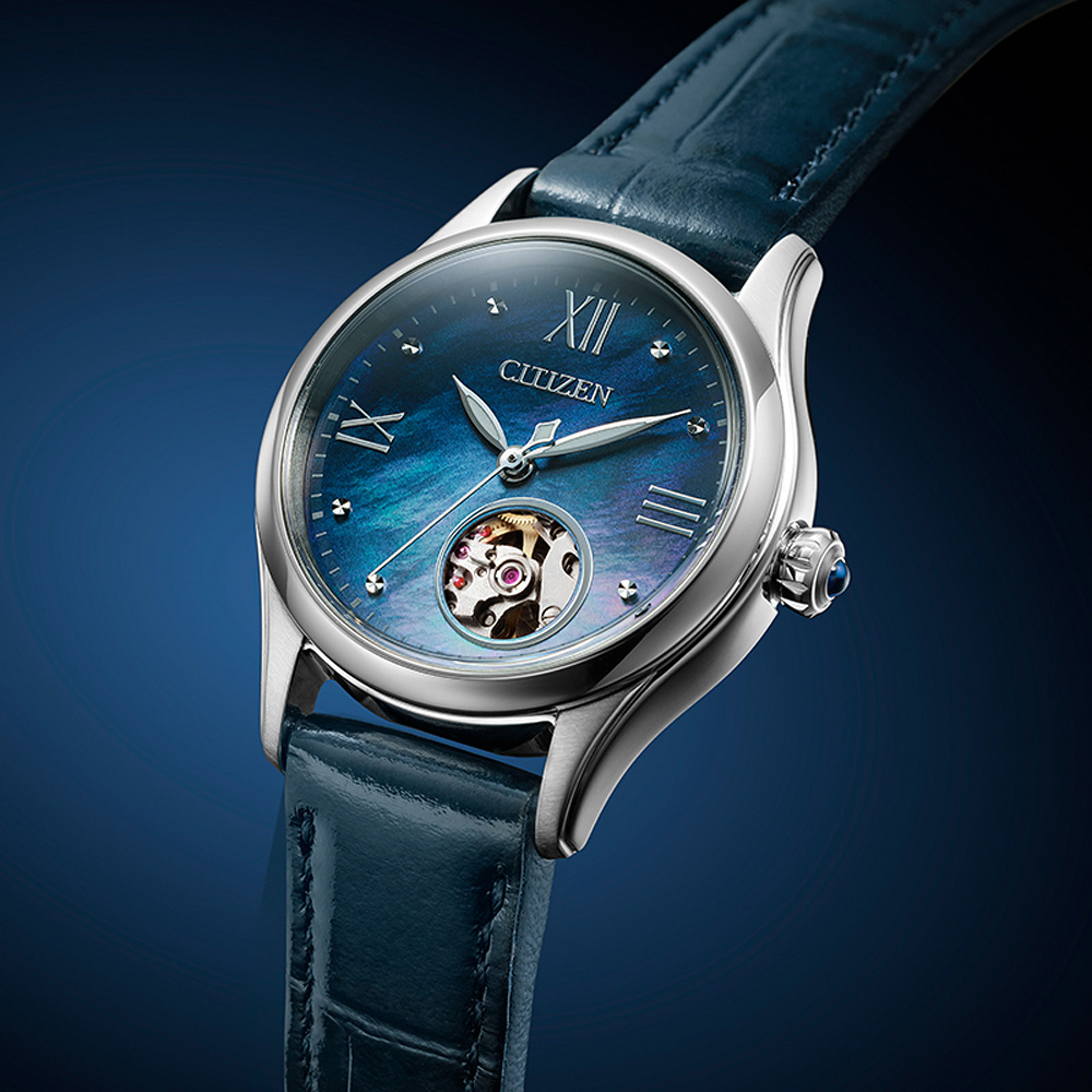 CITIZEN 星辰 小鏤空優雅機械女錶-藍/28.5mm PR1041-18N, , large