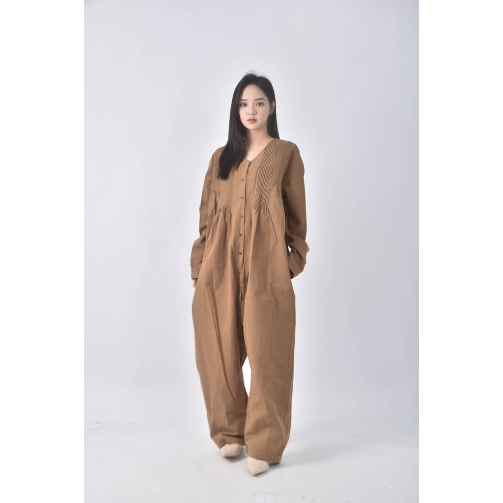 (4XL（含）以上) jardinet高腰直線條棕色連身裝二手衣, , large