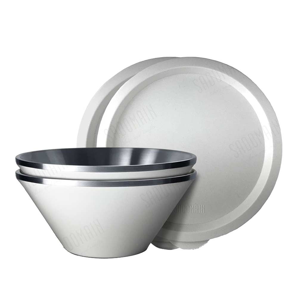 仙德曼雙層304不鏽鋼笠形湯碗-白色-附蓋-20cm-2入x1組, , large