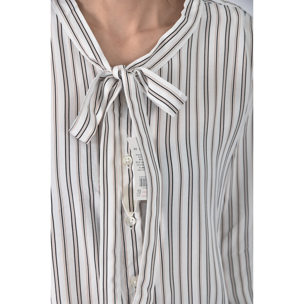 (S) net質感西裝條紋白色長袖上衣二手衣, , large