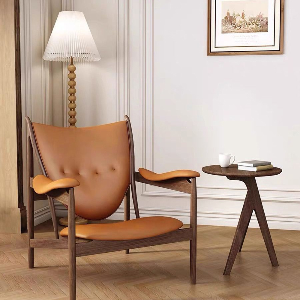 白蠟木真皮單人沙發棕色, , large