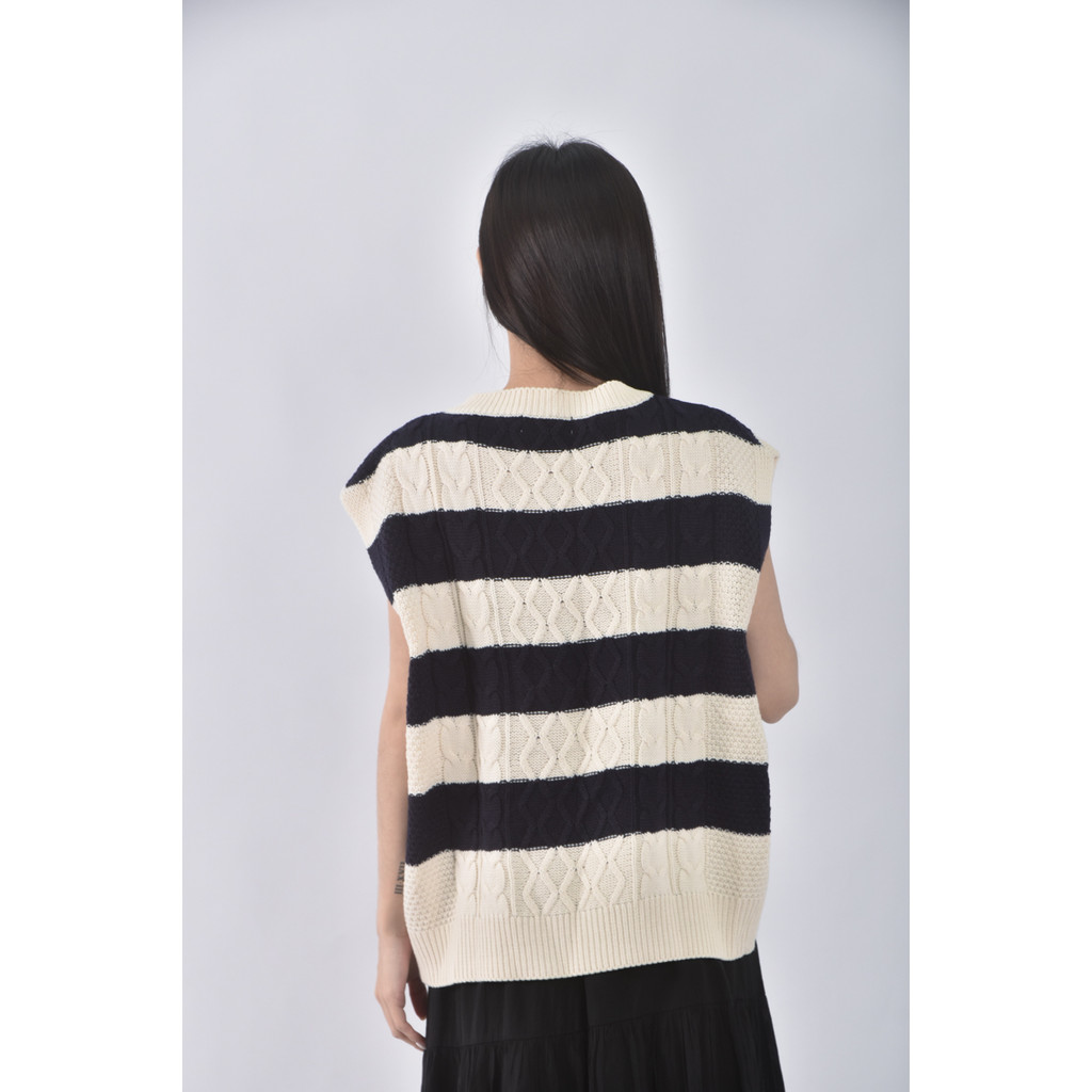 (XL) most standing無袖條紋白色毛衣二手衣, , large