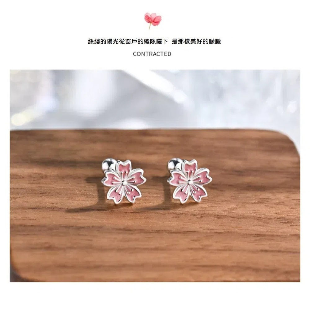 S999純銀琺瑯花五片轉珠耳環  -附馬卡收納盒 , , large