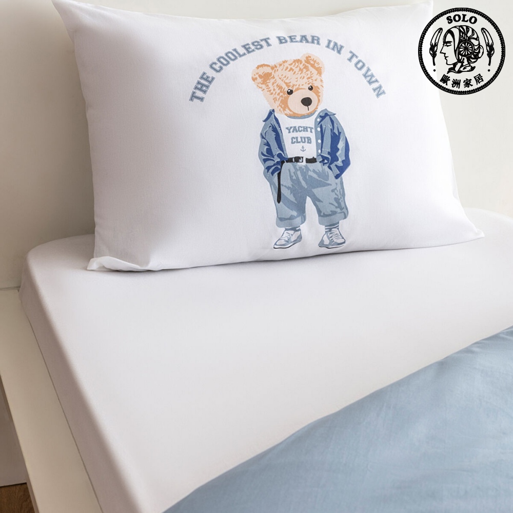 【SOLO歐洲家居】LCW Home 土耳其製 涼感條紋小熊單人被套枕套組 兒童 160x220cm, , large