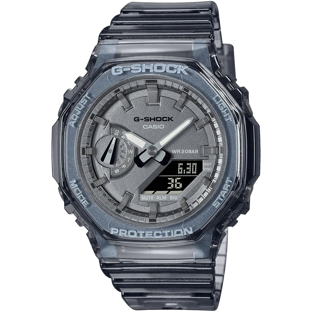 CASIO 卡西歐 G-SHOCK 八角 半透明雙顯手錶-透黑 GMA-S2100SK-1A, , large