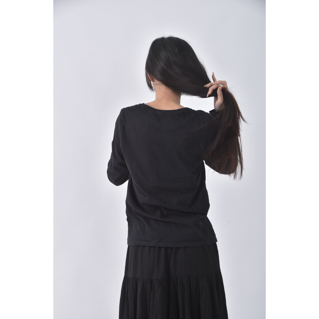 (S) agua design文字黑色長袖上衣二手衣, , large