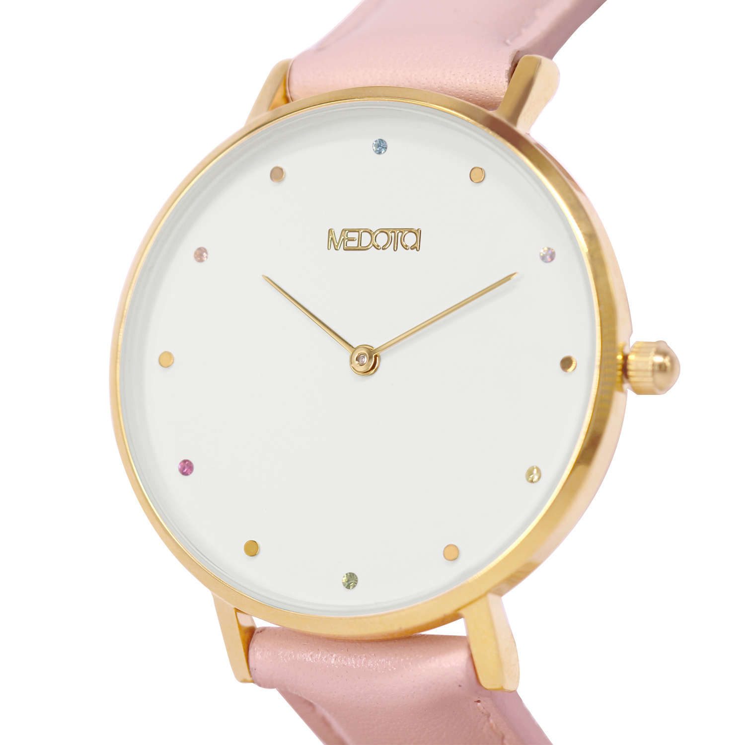 [MEDOTA] RAINBOW diamond collection pink leather strap ladies watch-Gold / RO-10601, , large