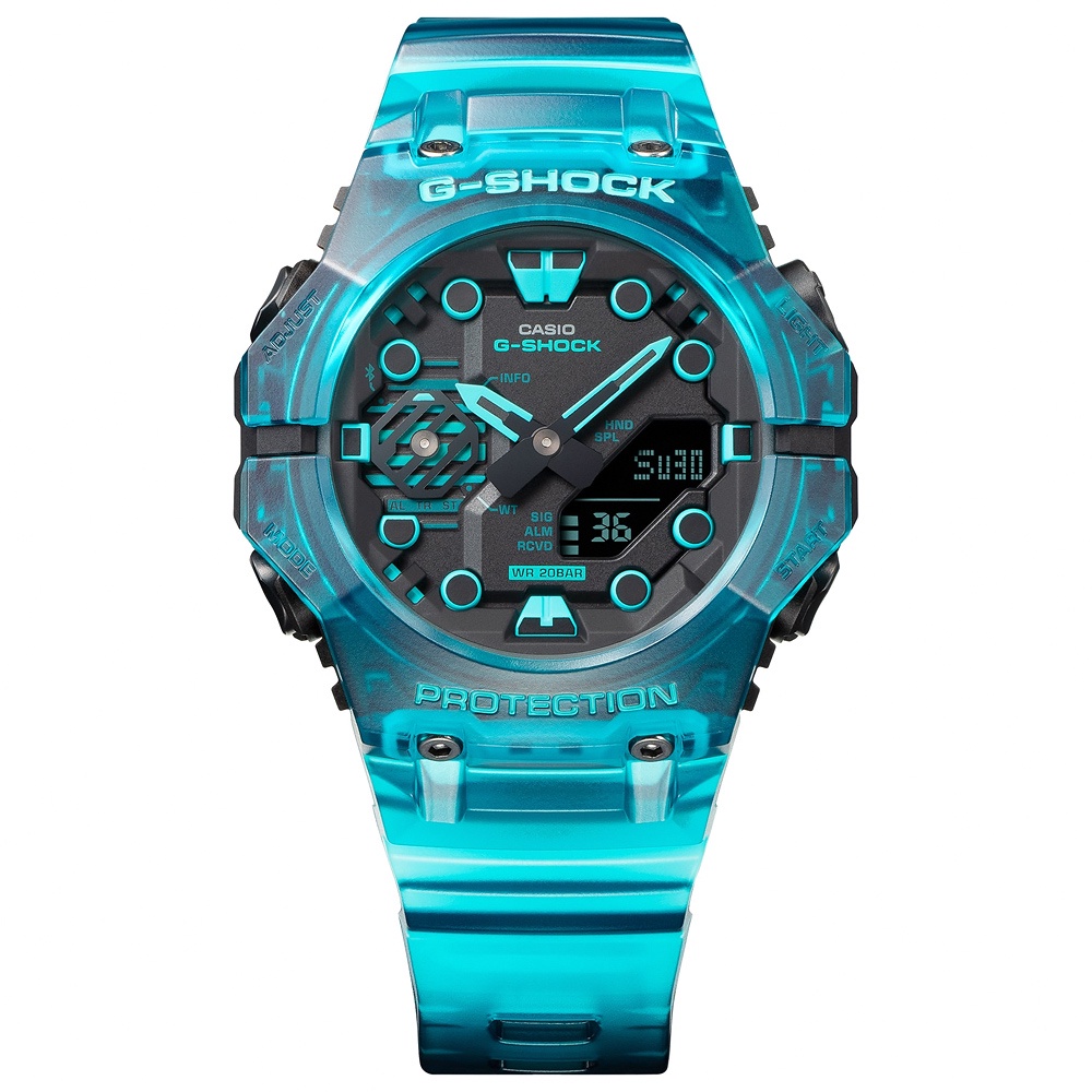 CASIO 卡西歐 G-SHOCK 藍牙連線 碳纖維核心防護雙顯手錶-土耳其藍 GA-B001G-2A, , large
