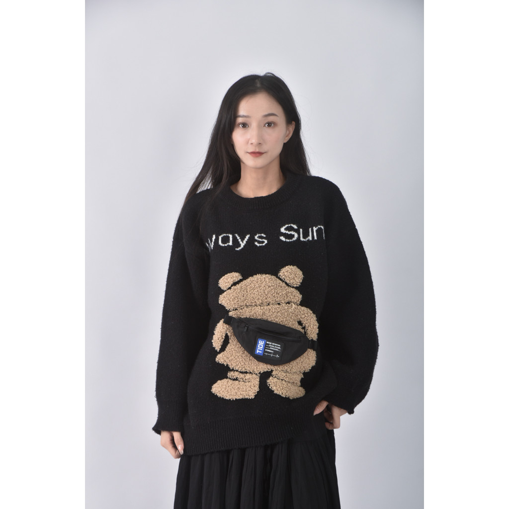 (2XL) 質感圖案黑色長袖上衣二手衣