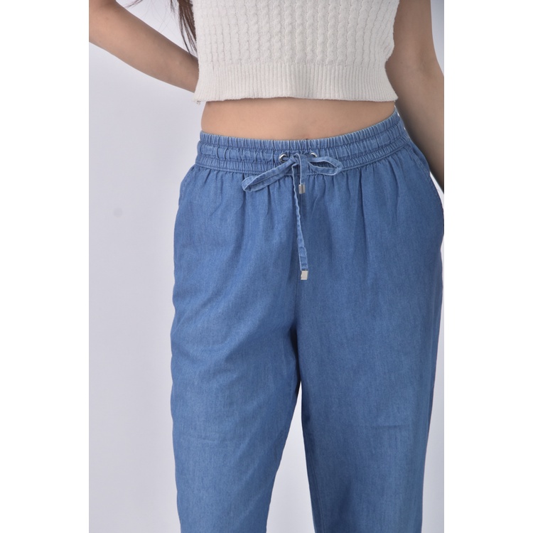 (XL) net高腰丹寧牛仔質感棉質純棉藍色長褲二手衣, , large