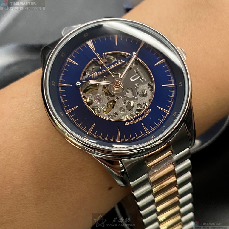 [星晴錶業]MASERATI手錶,46mm,R8823146001寶藍色錶面銀錶殼金銀相間精鋼錶帶款, , large