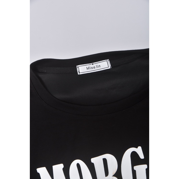 (M) miss lin印花黑色短袖上衣二手衣, , large