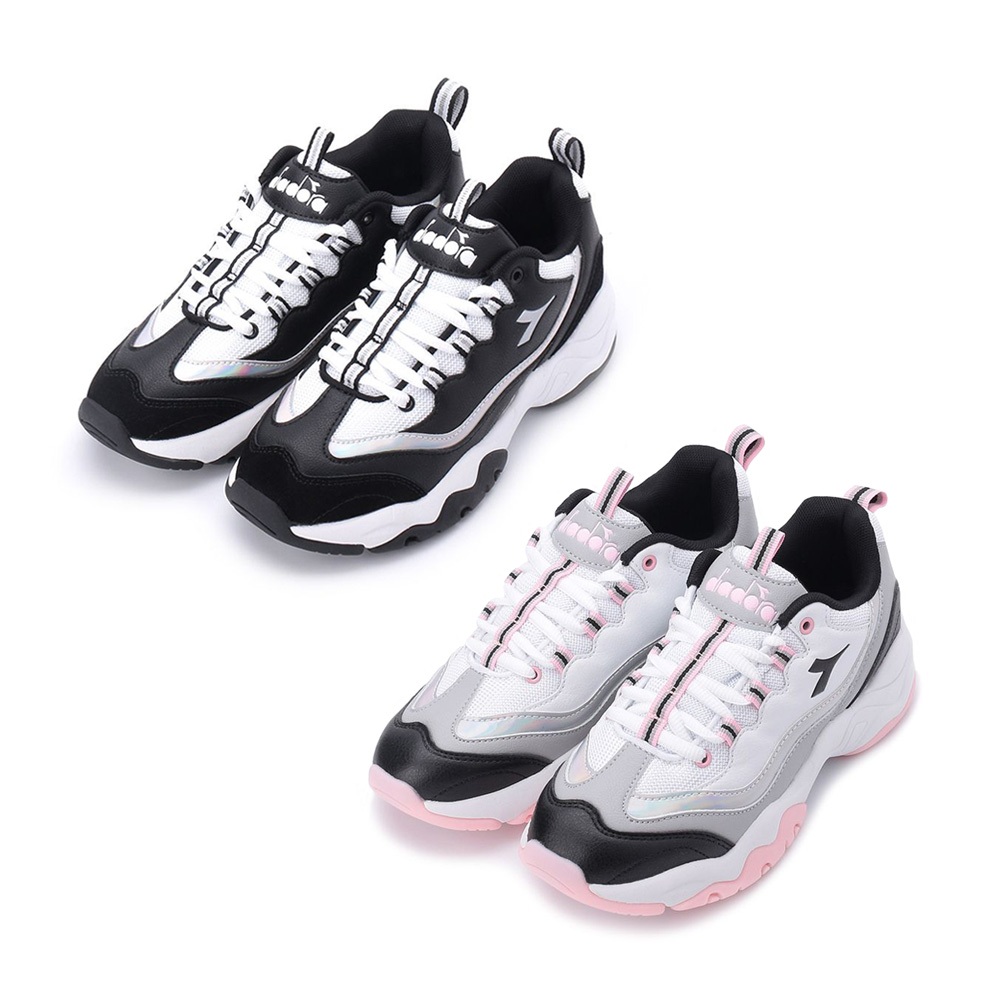 DIADORA迪亞多那 厚底時尚運動鞋 女運動鞋 休閒鞋 百搭 透氣 保護後跟 修飾腿部 耐磨 止滑 穩定 黑白 灰粉