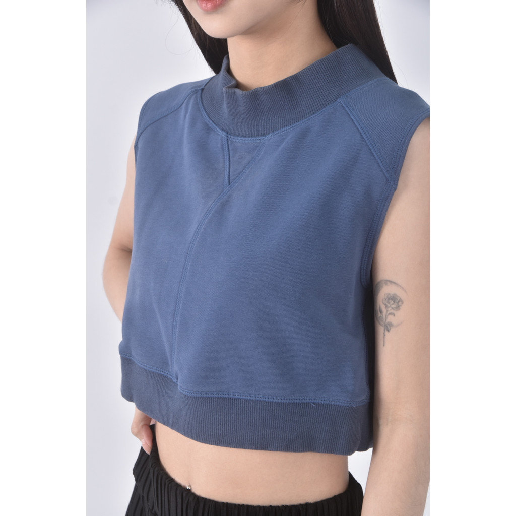 (S) aria質感修身短版棉質無袖綠色上衣二手衣, , large