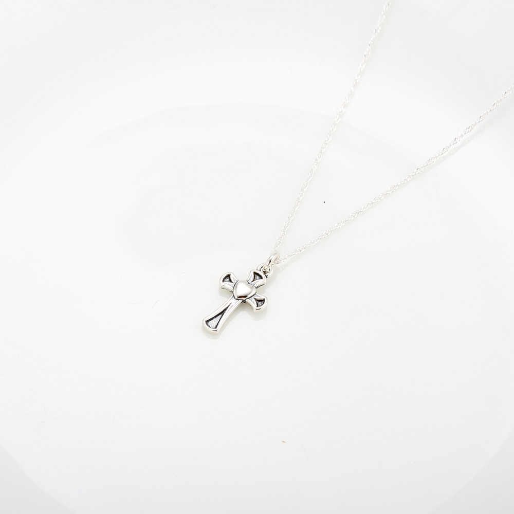 【Angel & Me】Love Heart Cross 925 sterling silver necklace Christmas gift, , large