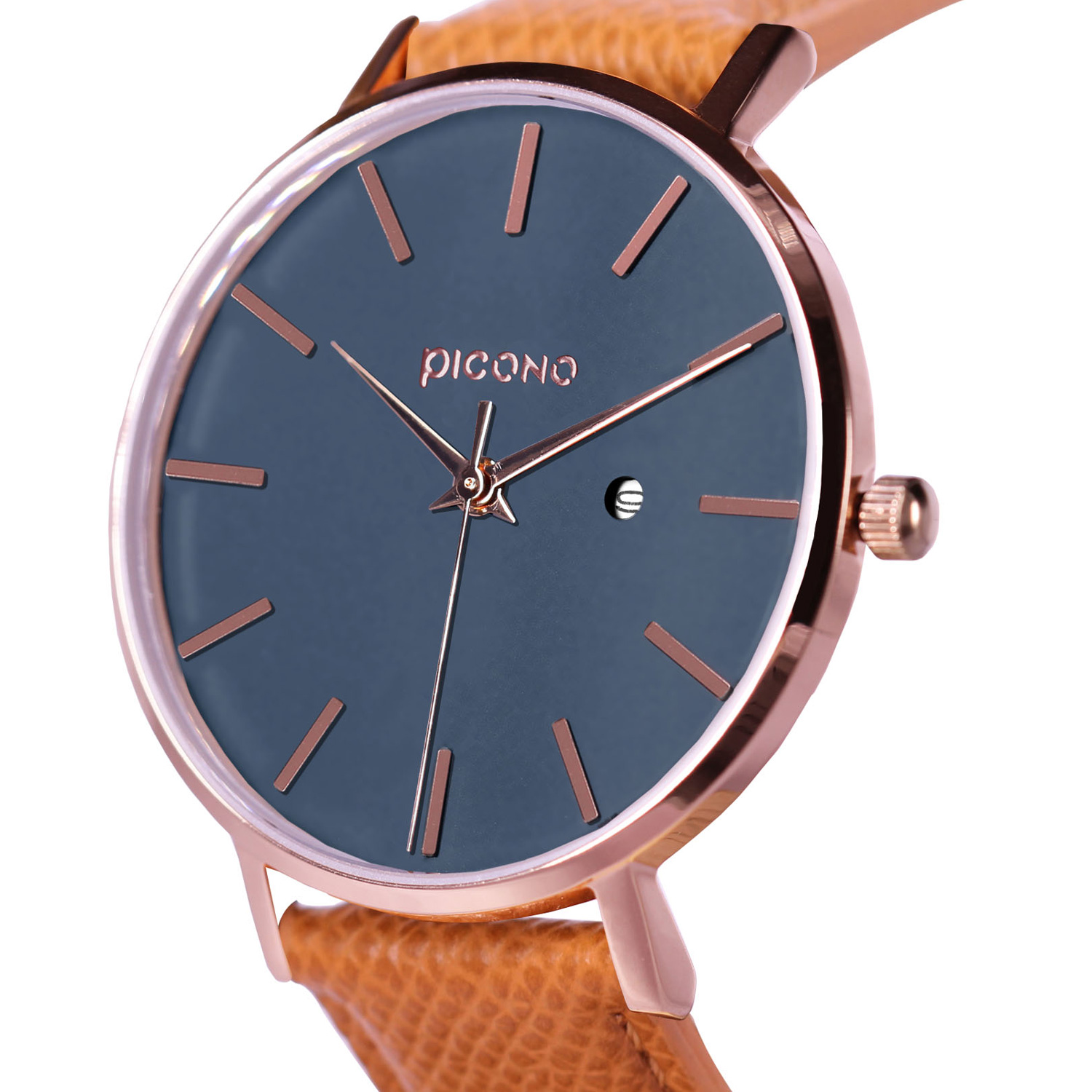 【PICONO】Siempre minimalist brown leather strap couple watch-Dark blue / SI-11001 Ladies, , large