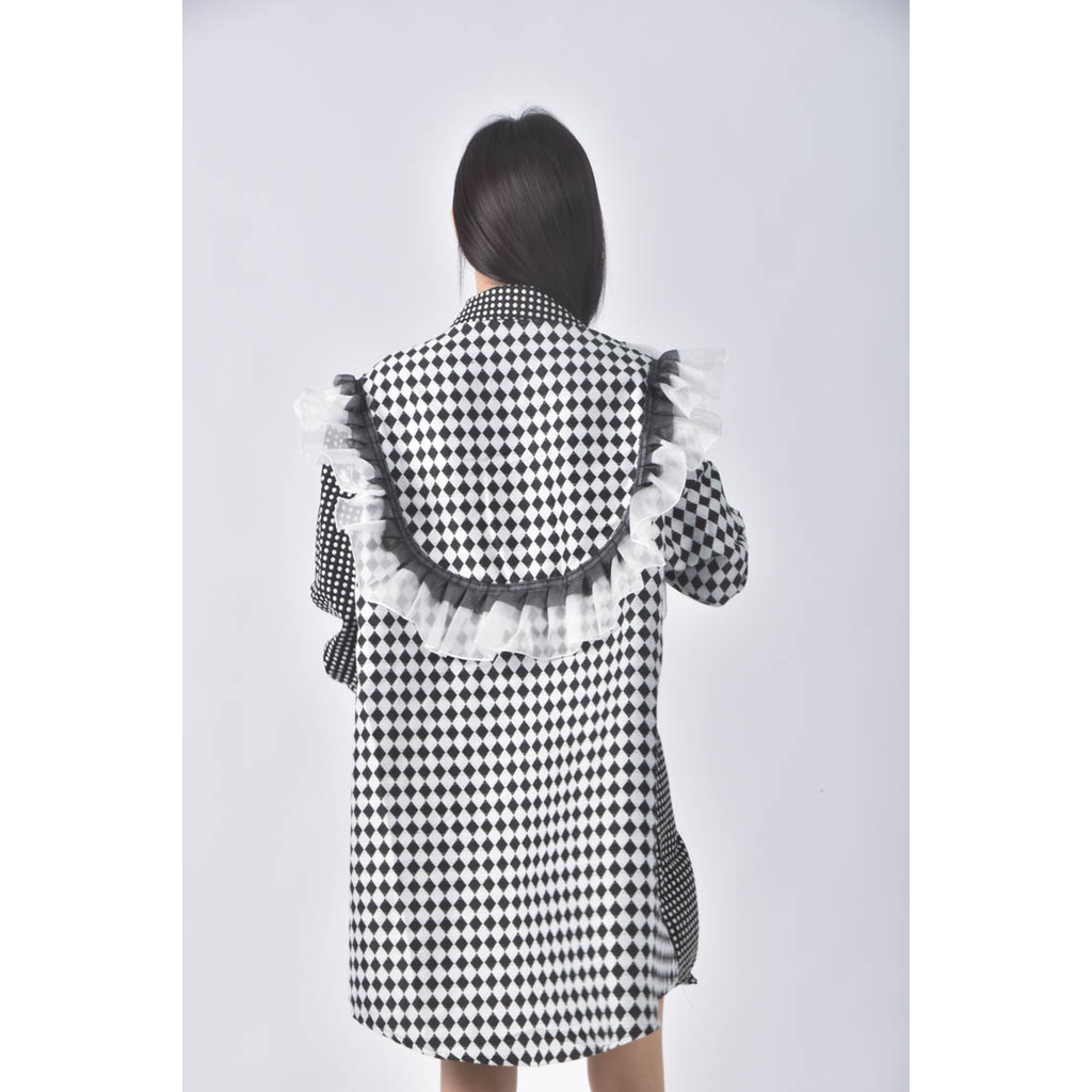 (L) 【董仔私服】kexin圓點菱格黑色洋裝二手衣, , large