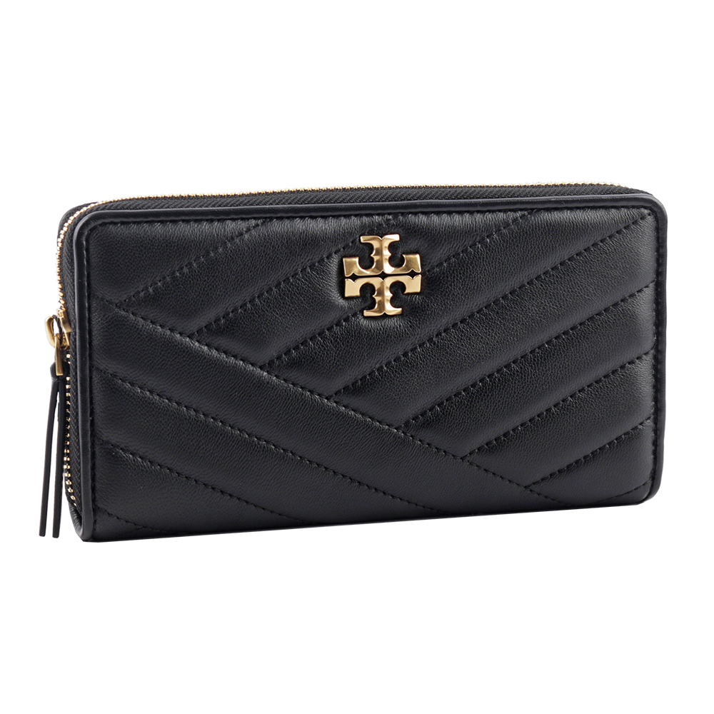 TORY BURCH Kira 縫線納帕皮革ㄇ形拉鍊長夾(黑色), , large