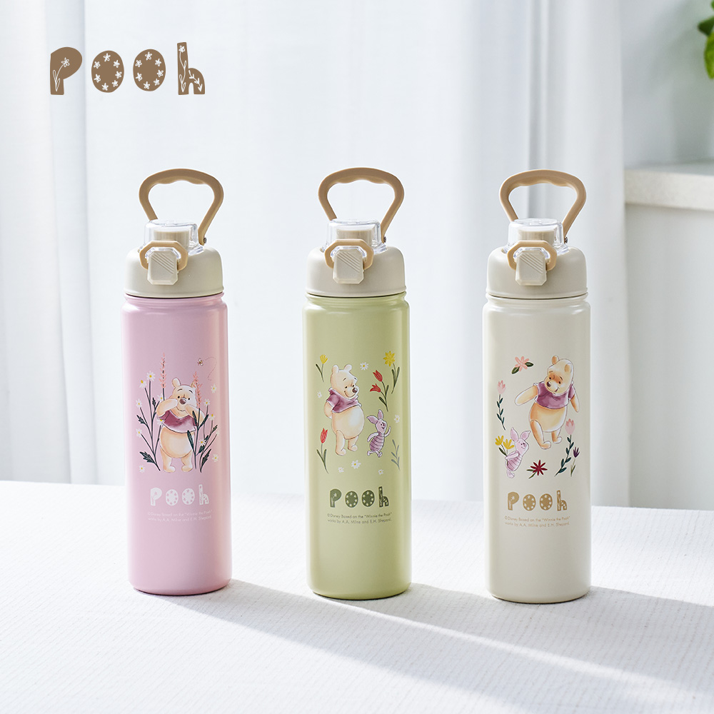 Disney Winnie the Pooh Floral Handle Vacuum Insulated Bottle 765ml - Apricot White, , large