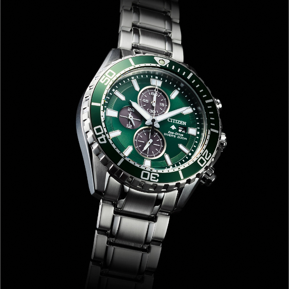CITIZEN 星辰 Promaster 光動能潛水計時手錶-銀x綠/44.5mm CA0820-50X, , large