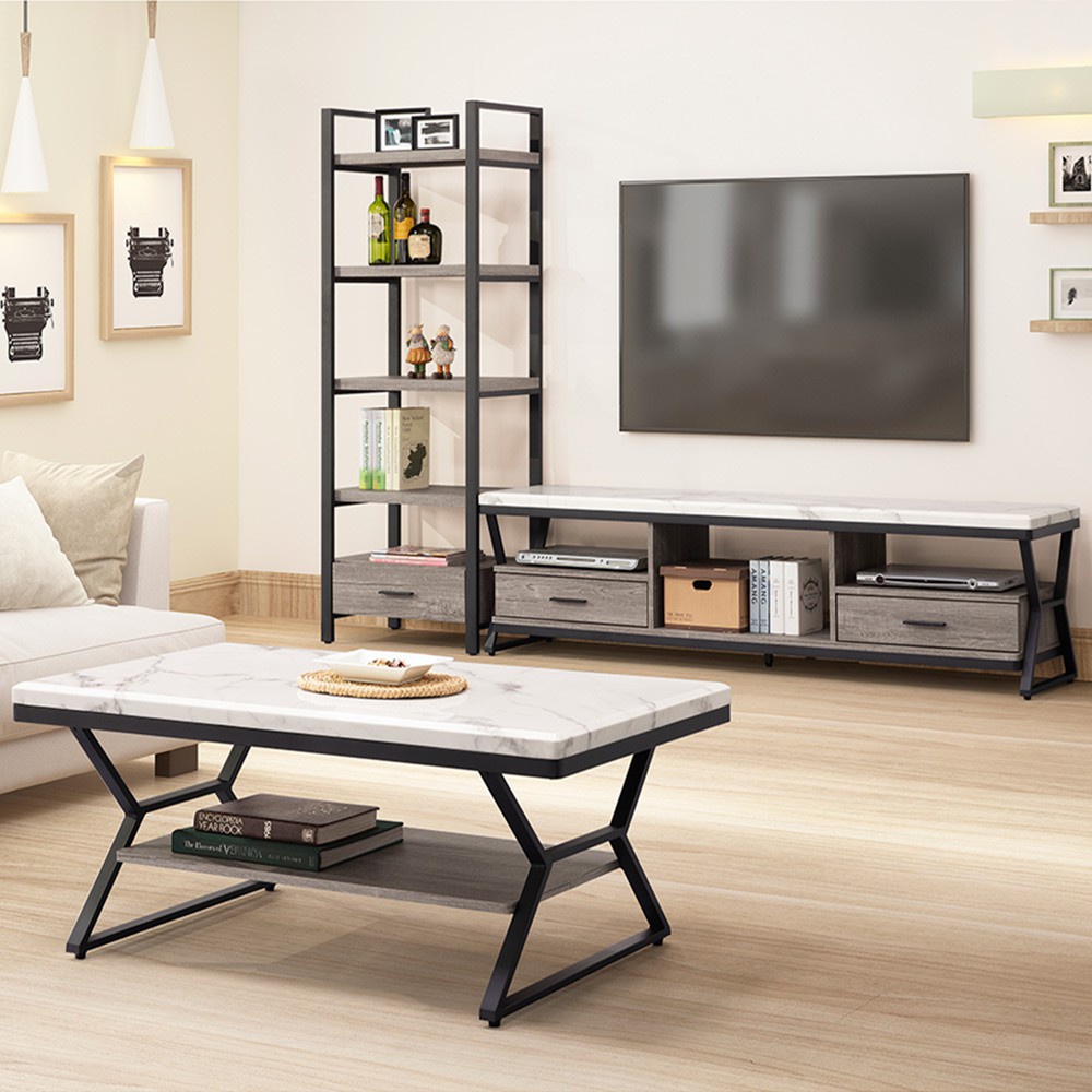 【Homelike】 喜家居仿石紋客廳三件組(電視櫃+高櫃+茶几)(2050), , large