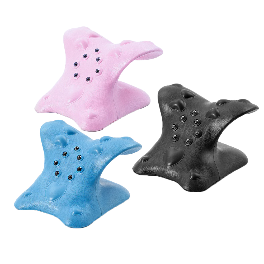 【SV61350】愛心按摩點+7顆磁石護頸枕 C型指壓頸椎按摩枕 肩頸按摩器 矯正枕 適用全家